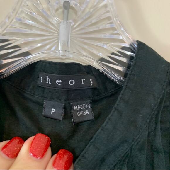 Theory Black Sheer Pintuck Keyhole Long Sleeve Top - Picture 2 of 5